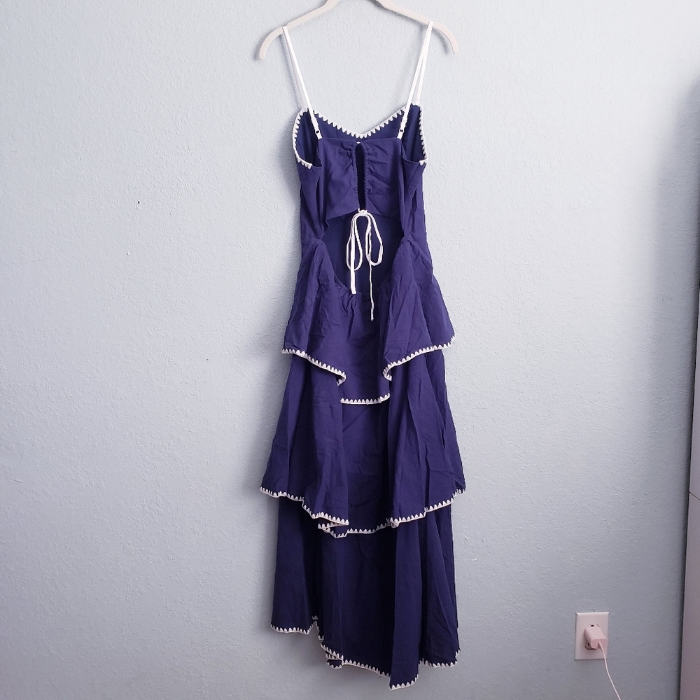 Baltic Born Odette Navy And White Tiered Open Back Midi Dress - Picture 6 of 7